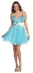 V-Neck Spaghetti Straps Short Mesh Party Prom Dress — in Light Turquoise