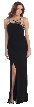 Round Chunky Jewels Neck Long Formal Evening Prom Dress — in Black