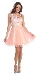 Patterned Sheer Neckline Tulle Short Party Prom Dress — in Peach