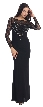 Floral Beaded Lace Full Sleeves Long Formal MOB Dress — in Black