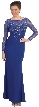 Floral Beaded Lace Full Sleeves Long Formal MOB Dress — in Royal Blue