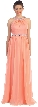 Halter neck Floor Length Formal Prom Dress with Rhinestones — in Coral