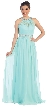Halter neck Floor Length Formal Prom Dress with Rhinestones — in Mint