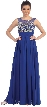 Bejeweled Mesh Top Long Formal Prom Dress — in Royal Blue
