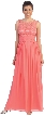 Round Neck Lace Bodice Long Formal Bridesmaid Dress — in Coral