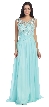 Round Neck Lace Beaded Bodice Long Formal Prom Dress — in Aqua