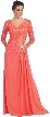 V-Neck Lace Top Long Formal Mother of the Bride Dress — in Coral