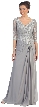 V-Neck Lace Top Long Formal Mother of the Bride Dress — in Silver
