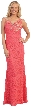 Round Neck Lace Formal Prom Dress with Floral Cutout Design — in Coral