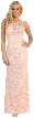 Round Neck Lace Formal Prom Dress with Floral Cutout Design — in Peach