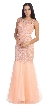 Lace Bodice Mermaid Mesh Skirt Long Formal Prom Dress — in Peach