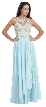 Mesh with Floral Lace Bodice Long Formal Prom Dress — in Aqua