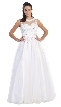 Beaded Floral Lace Bodice Long Tulle Formal Prom Dress — in White