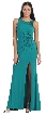 Sleeveless Beaded Front Slit Long Formal Prom Dress — in Teal