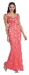 Round Neck Floral Lace Beaded Long Formal Prom Dress — in Coral