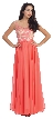 Floral Embroidered Mesh Bodice Long Formal Prom Dress — in Coral