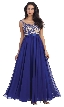 Floral Embroidered Mesh Bodice Long Formal Prom Dress — in Royal Blue