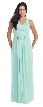 V-Neck Shirred Artistic Lace Back Long Formal Prom Dress — in Mint