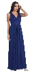 V-Neck Shirred Artistic Lace Back Long Formal Prom Dress — in Royal Blue