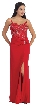 Floral Lace Beaded Bust Front Slit Long Formal Prom Dress