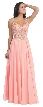 V-Neck Sheer Lace Beaded Bodice Long Formal Prom Dress — in Blush