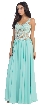 V-Neck Sheer Lace Beaded Bodice Long Formal Prom Dress — in Mint