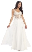 V-Neck Sheer Lace Beaded Bodice Long Formal Prom Dress — in Off White