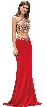 Bejeweled Top Long Jersey Skirt Two Piece Prom Dress — in Red