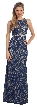 Sleeveless Jewel Waist Fitted Lace Long Formal Evening Dress — in Navy