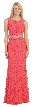 Sheer Lace Bejeweled Long Formal Evening Prom Dress — in Coral
