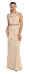 Sheer Lace Bejeweled Long Formal Evening Prom Dress — in Nude