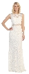Sheer Lace Bejeweled Long Formal Evening Prom Dress — in Off White
