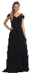 V-Neck Beaded Ruched Bodice Long Formal MOB Dress — in Black