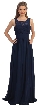 Lace Neck Ruched Bust Long Formal Bridesmaid Dress — in Navy