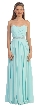 Strapless Pleated Jewel Waist Long Formal Bridesmaid Dress — in Aqua