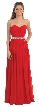 Strapless Pleated Jewel Waist Long Formal Bridesmaid Dress — in Red