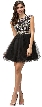 Bejeweled Mesh Bodice Cap Sleeves Short Baby Doll Dress — in Black