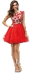 Bejeweled Mesh Bodice Cap Sleeves Short Baby Doll Dress — in Red