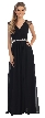 V-Neck Pleated Jewels Waist Long Formal Bridesmaid Dress — in Black
