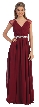 V-Neck Pleated Jewels Waist Long Formal Bridesmaid Dress — in Burgundy
