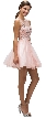 Boat Neck Sheer Sequins Mesh Top Short Baby Doll Dress — in Blush
