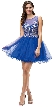 Boat Neck Sheer Sequins Mesh Top Short Baby Doll Dress — in Royal Blue