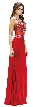 Bejeweled Top Sheer Waist Floor length Prom Dress — in Red