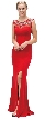 Jewel Accents Sheer Back & Neck Long Formal Prom Dress — in Red