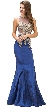 Sheer Mesh Embroidered Top Mermaid Long Prom Dress — in Navy