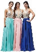 Halter Bejeweled Mesh Bodice Long Formal Prom dress 
