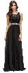 Lace Top Embellished Waist Long Formal Evening Dress — in Black