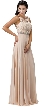 Lace Top Embellished Waist Long Formal Evening Dress — in Champaign