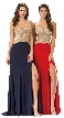 V-Neck Embellished Bodice Sheer Back Long Prom Dress