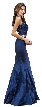 Lace Accent Sheer Mesh Top Flared Long Prom Dress
